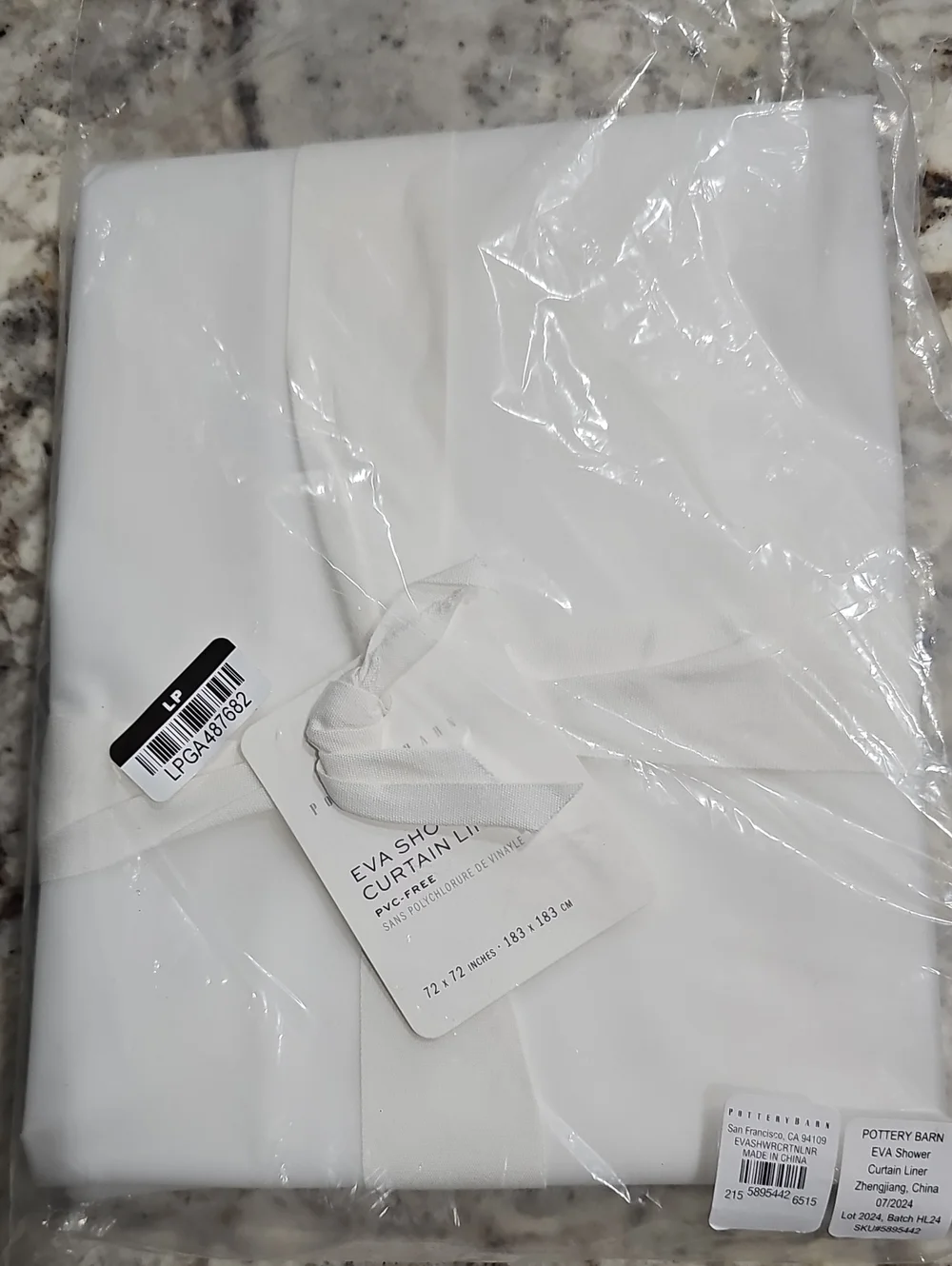 Pottery Barn EVA Vinyl Shower  Curtain Liner PVC Free 72 X 72